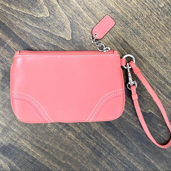 Coach Handbags - Coach Pink Leather Contrast Stitching Wristlet